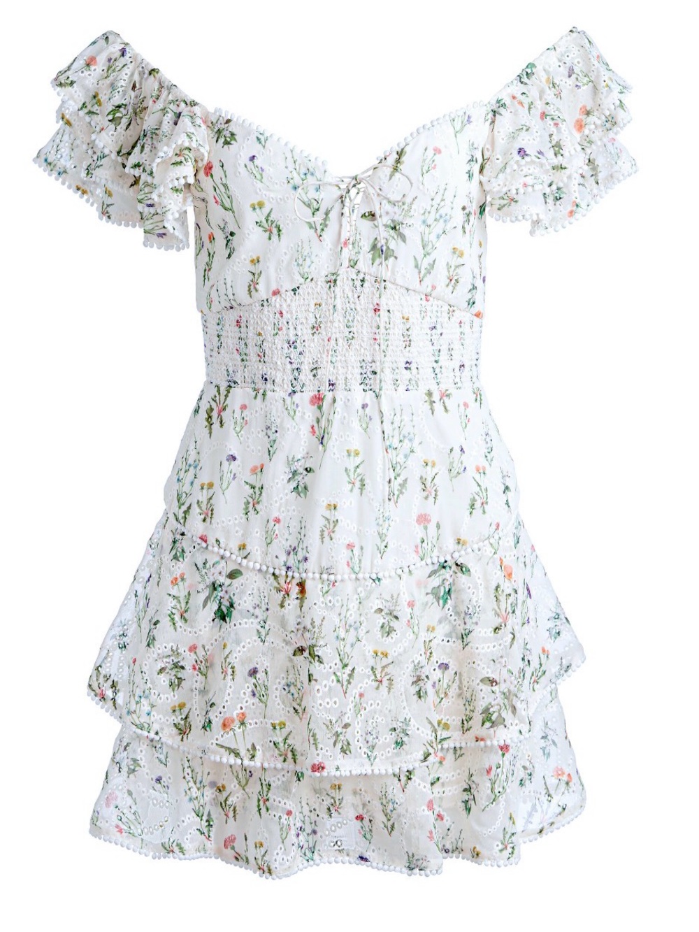 HARTFORD SMOCKED BUSTIER TIERED MINI DRESS